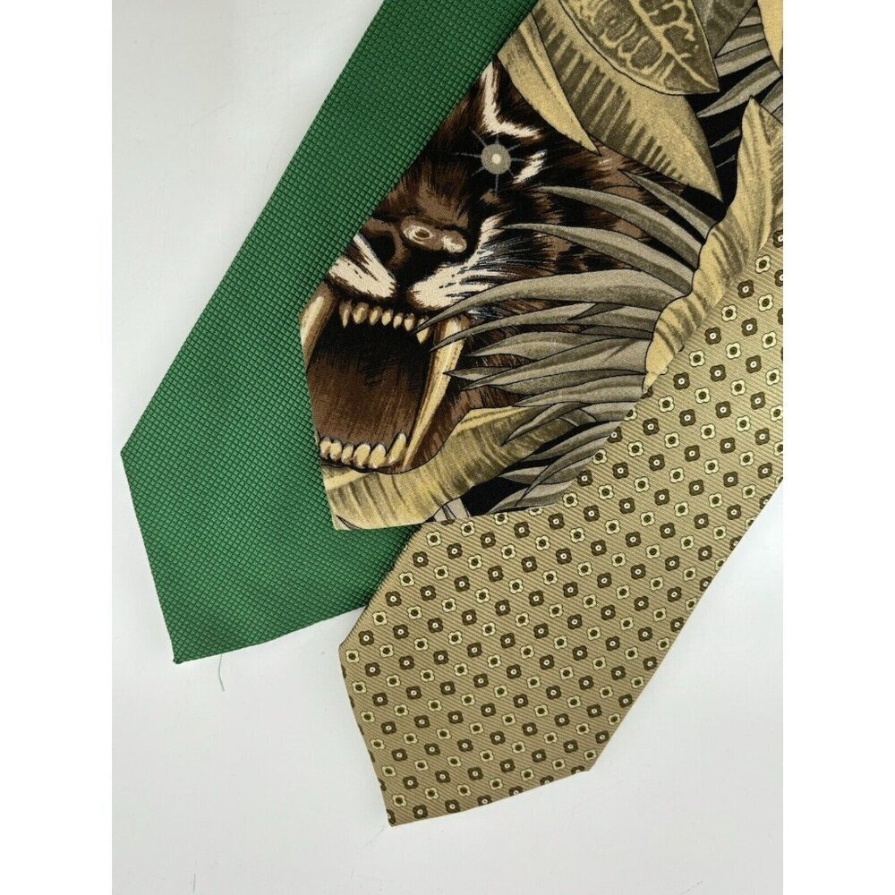 VTG ASSORTED LOT OF 3  Green Tone Silk Ties Made in Italy Jungle Textured Floral